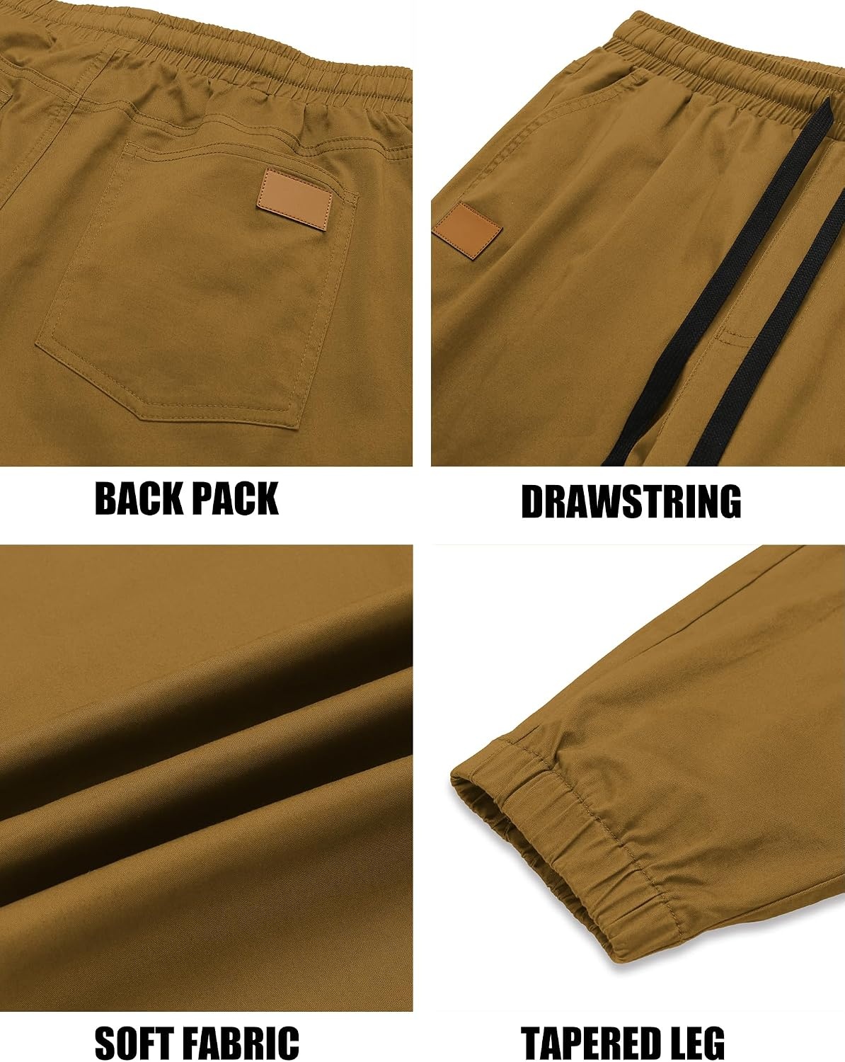 image:imageCOOFANDY Mens Casual Joggers Cotton Elastic Drawstring Chino Cargo PantsLight Brown