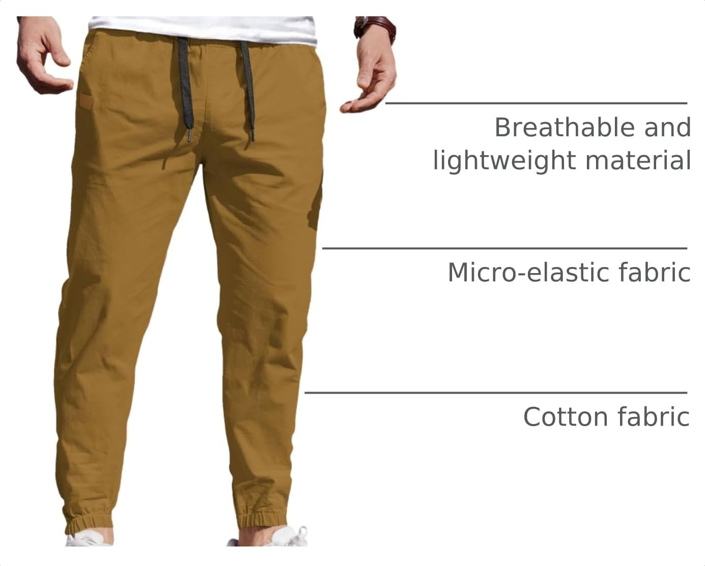 image:imageCOOFANDY Mens Casual Joggers Cotton Elastic Drawstring Chino Cargo PantsLight Brown