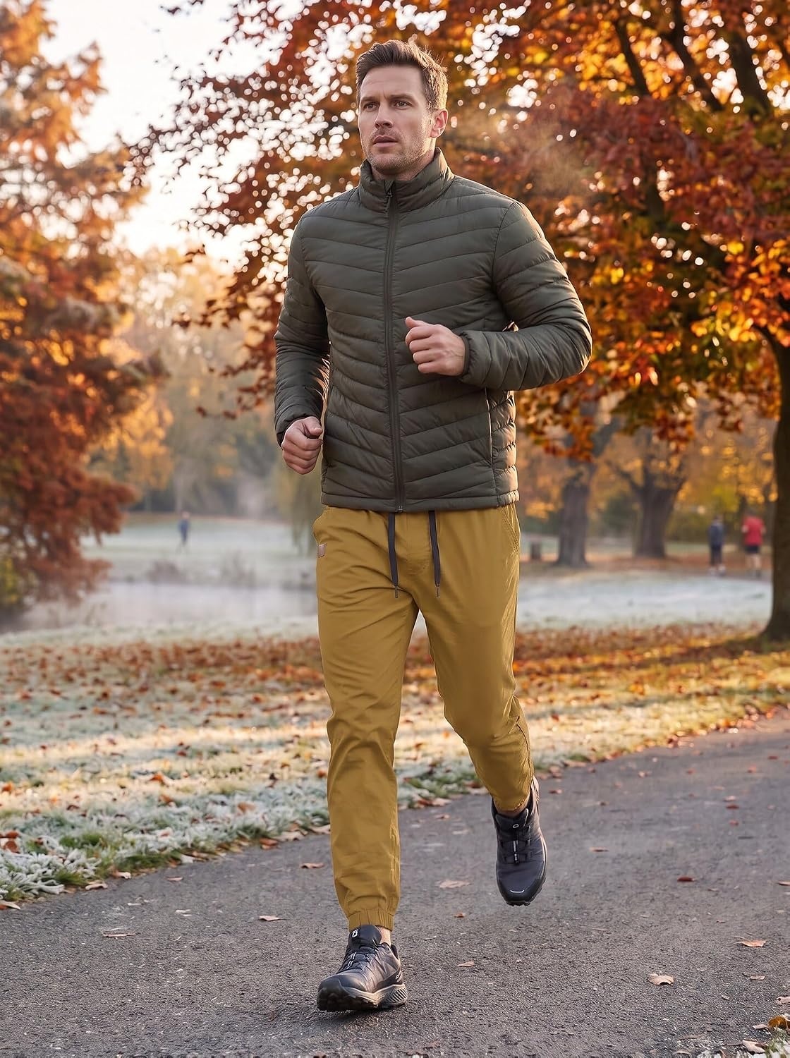 image:imageCOOFANDY Mens Casual Joggers Cotton Elastic Drawstring Chino Cargo PantsLight Brown