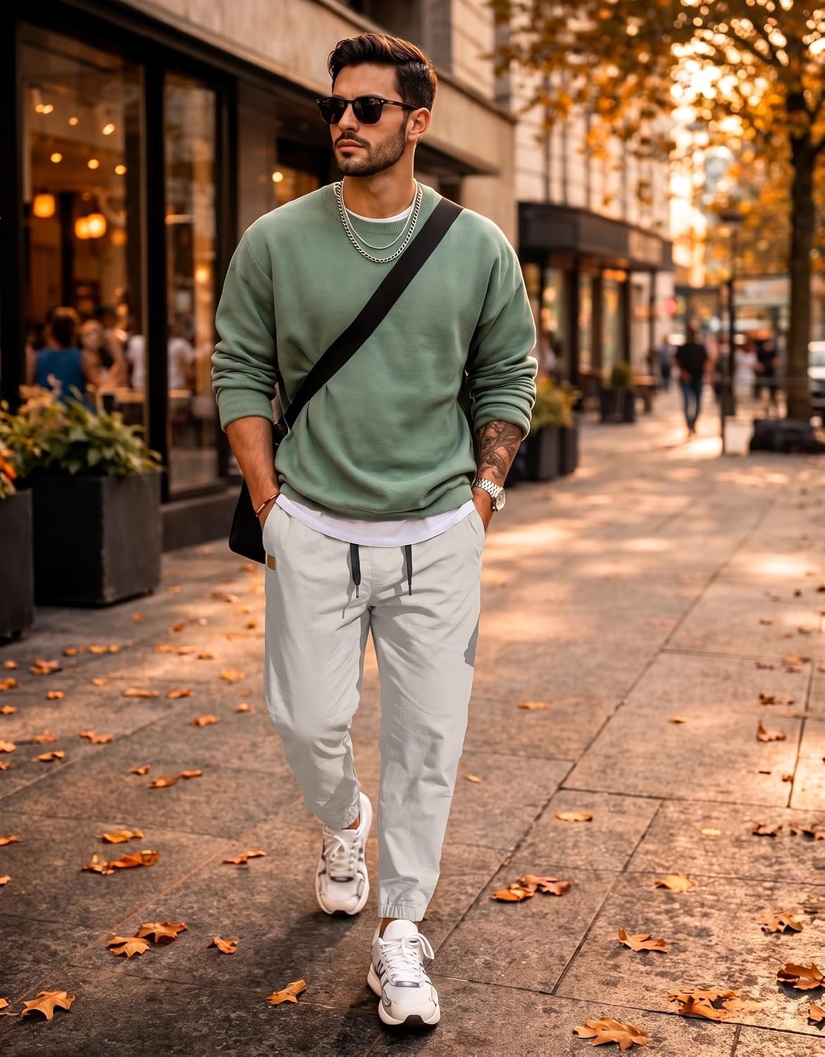 image:imageCOOFANDY Mens Casual Joggers Cotton Elastic Drawstring Chino Cargo PantsLight Grey