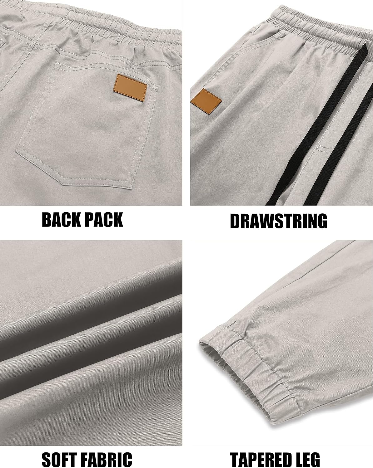 image:imageCOOFANDY Mens Casual Joggers Cotton Elastic Drawstring Chino Cargo PantsLight Grey