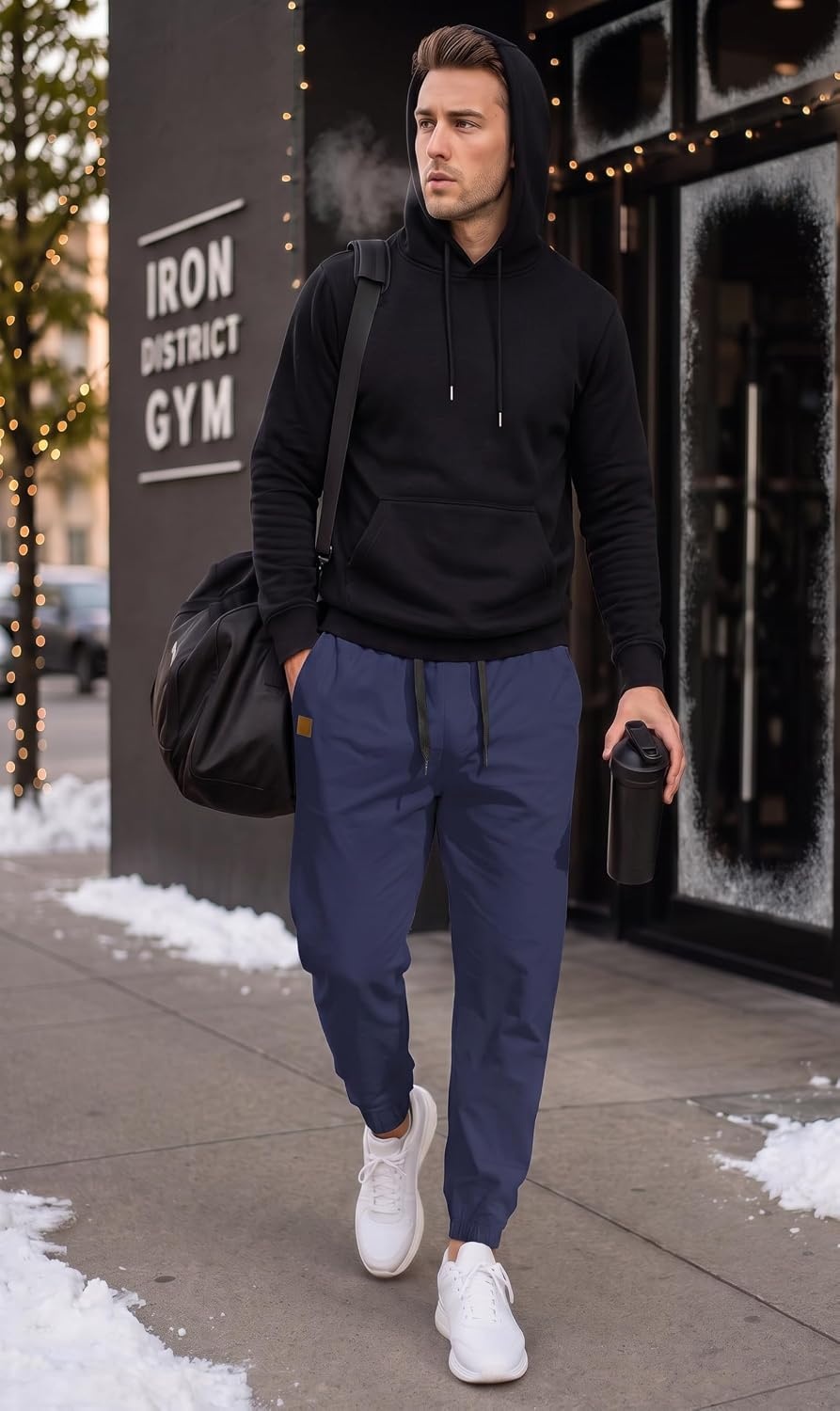image:imageCOOFANDY Mens Casual Joggers Cotton Elastic Drawstring Chino Cargo PantsNavy Blue