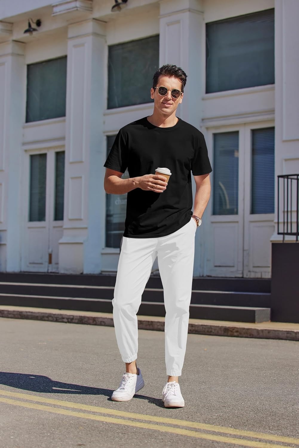 image:imageCOOFANDY Mens Casual Joggers Cotton Elastic Drawstring Chino Cargo PantsWhite