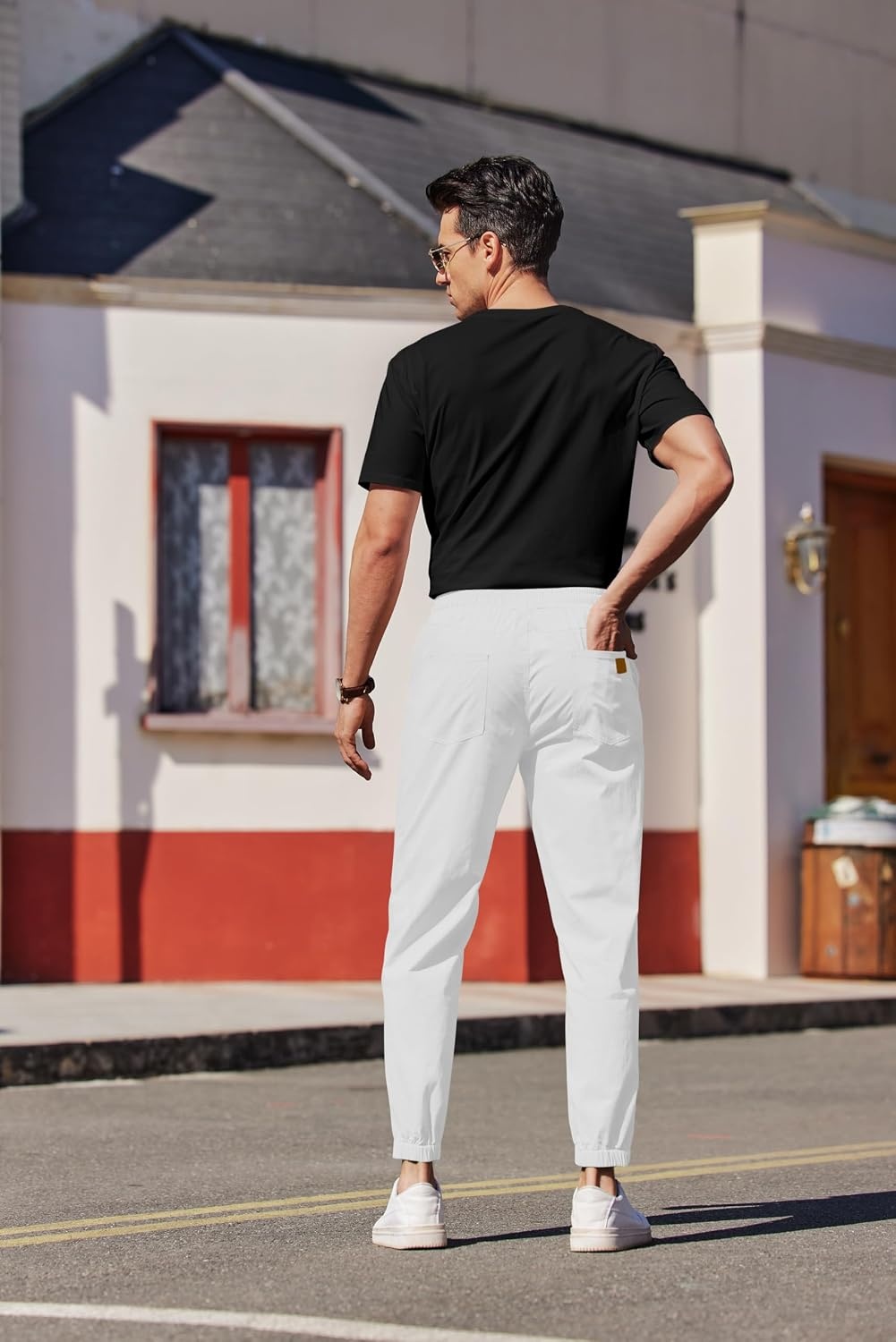 image:imageCOOFANDY Mens Casual Joggers Cotton Elastic Drawstring Chino Cargo PantsWhite