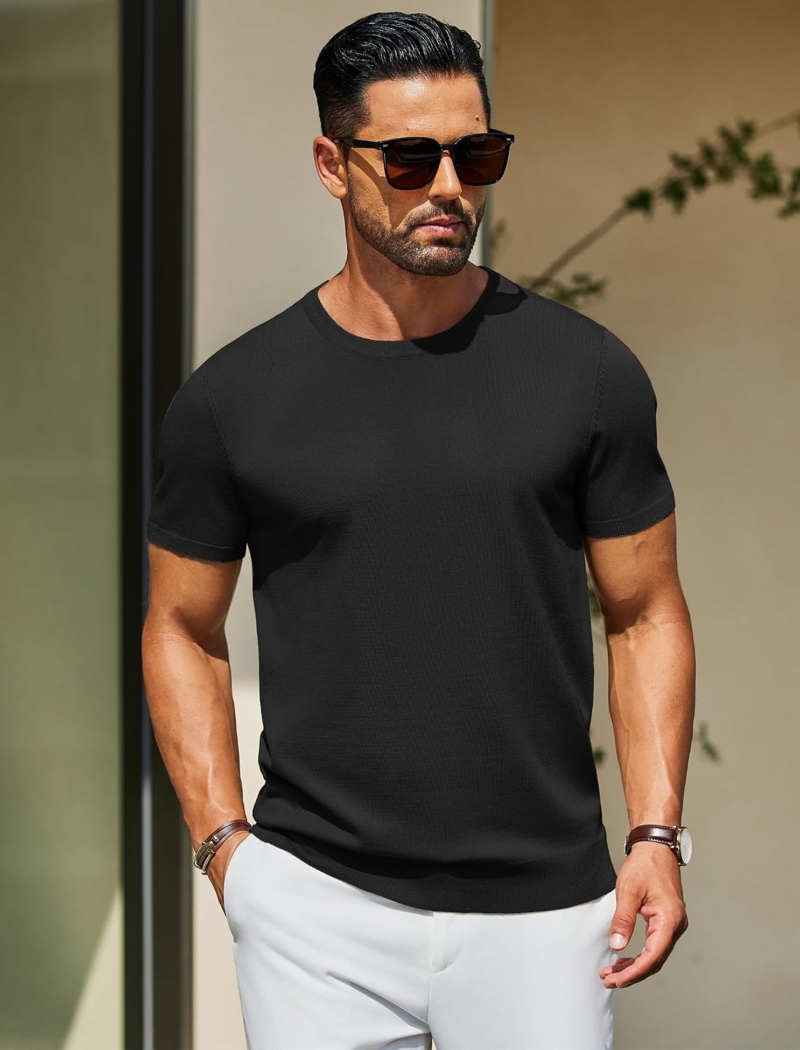image:imageCOOFANDY Mens Casual TShirts Short Sleeve Crewneck Pullover Knit TeeBlack