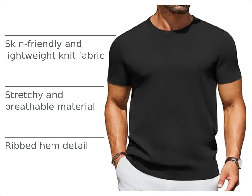 image:imageCOOFANDY Mens Casual TShirts Short Sleeve Crewneck Pullover Knit TeeBlack