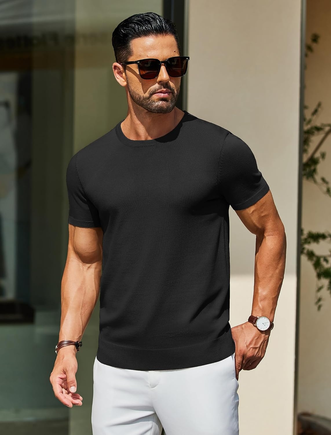 image:imageCOOFANDY Mens Casual TShirts Short Sleeve Crewneck Pullover Knit TeeBlack