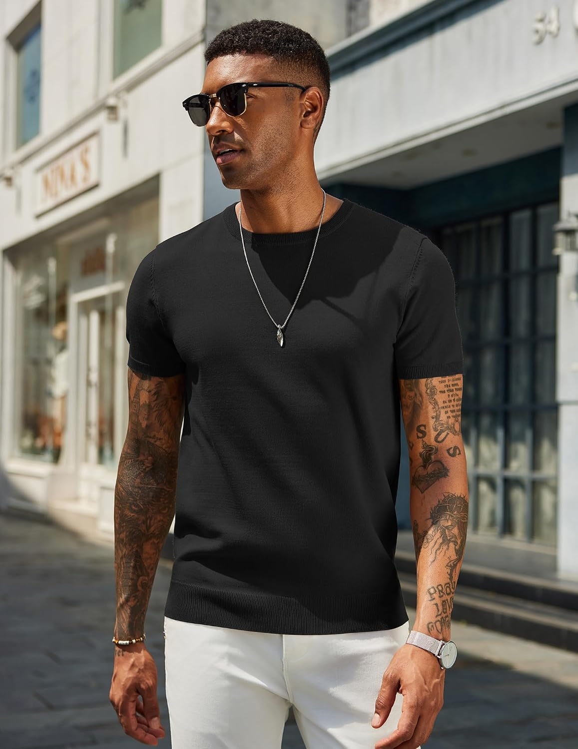 image:imageCOOFANDY Mens Casual TShirts Short Sleeve Crewneck Pullover Knit TeeBlack