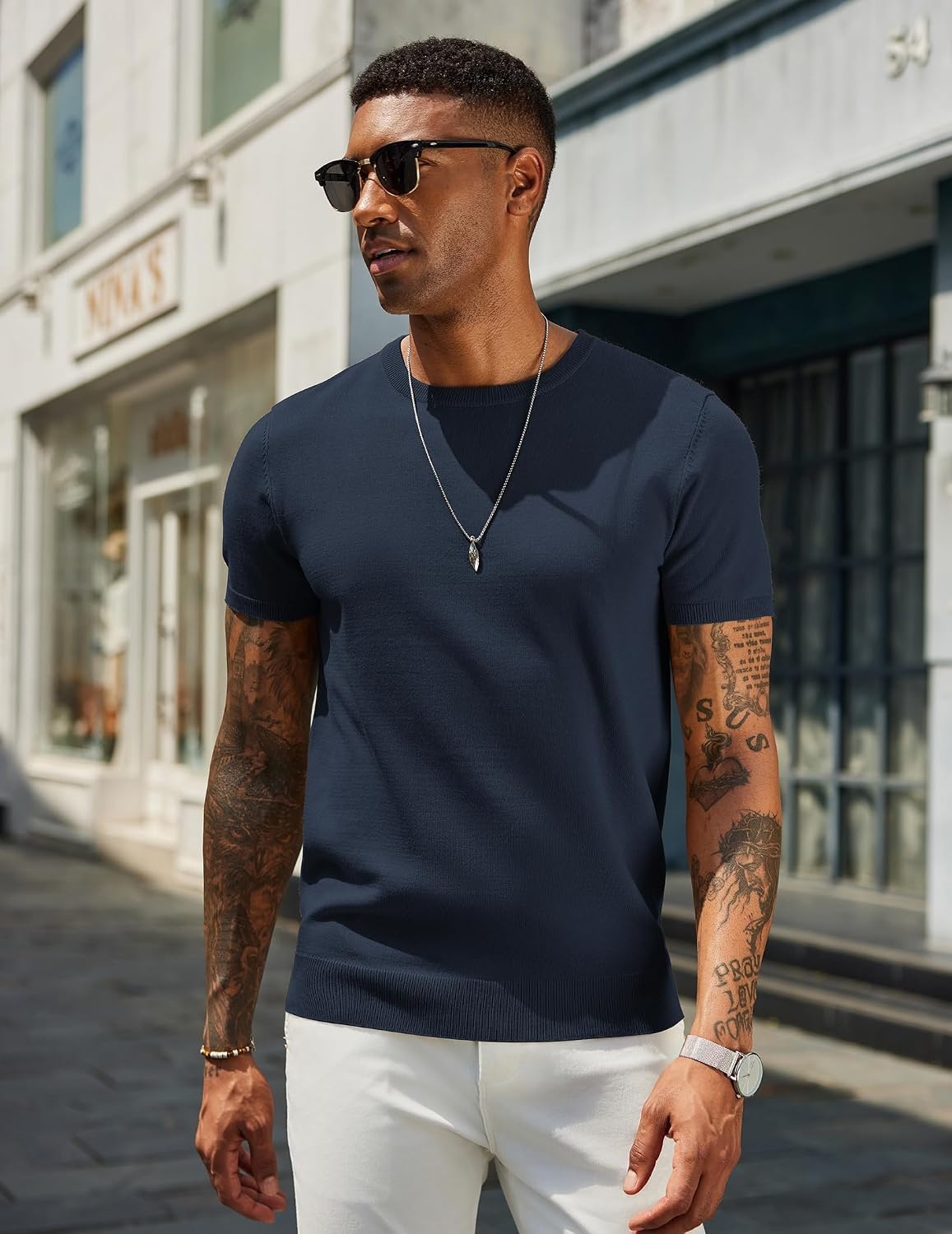 image:imageCOOFANDY Mens Casual TShirts Short Sleeve Crewneck Pullover Knit TeeNavy Blue