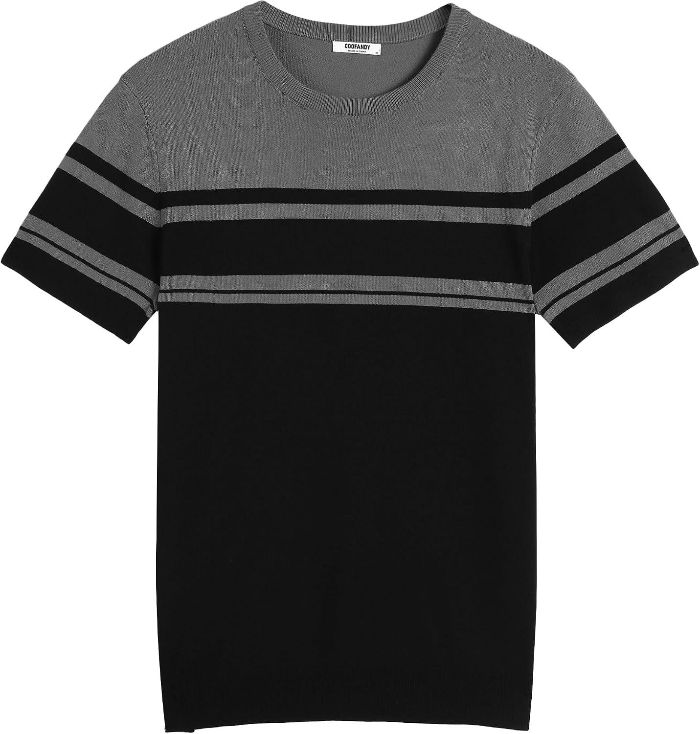 image:imageCOOFANDY Mens Casual TShirts Short Sleeve Crewneck Pullover Knit TeeStripe Black Grey