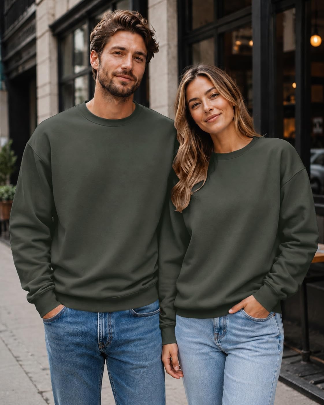 image:imageCOOFANDY Mens Crewneck Sweatshirts Fleece Pullover Thermal Casual ShirtArmy Green