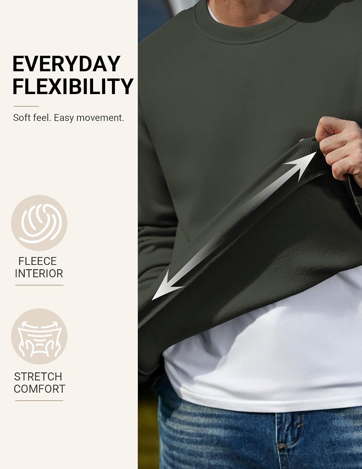 image:imageCOOFANDY Mens Crewneck Sweatshirts Fleece Pullover Thermal Casual ShirtArmy Green