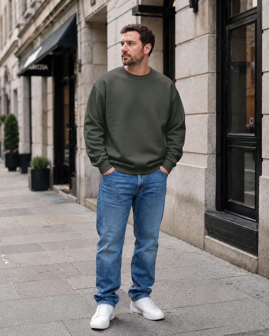 image:imageCOOFANDY Mens Crewneck Sweatshirts Fleece Pullover Thermal Casual ShirtArmy Green