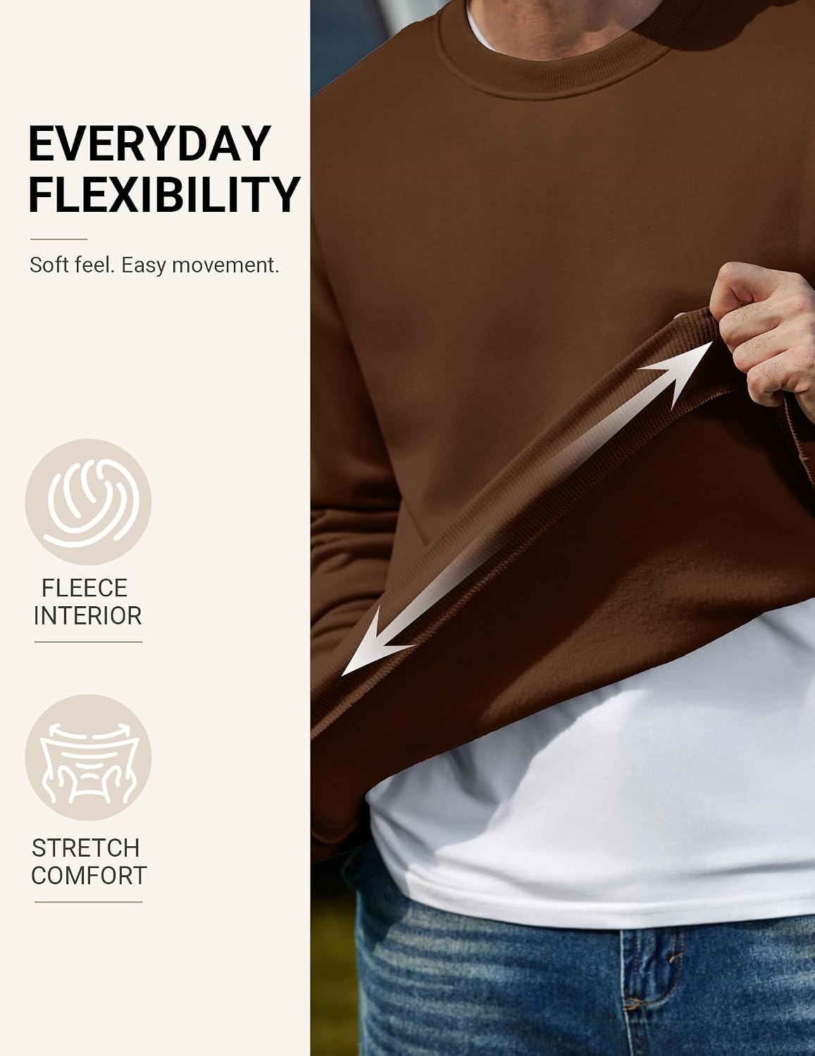 image:imageCOOFANDY Mens Crewneck Sweatshirts Fleece Pullover Thermal Casual ShirtBrown