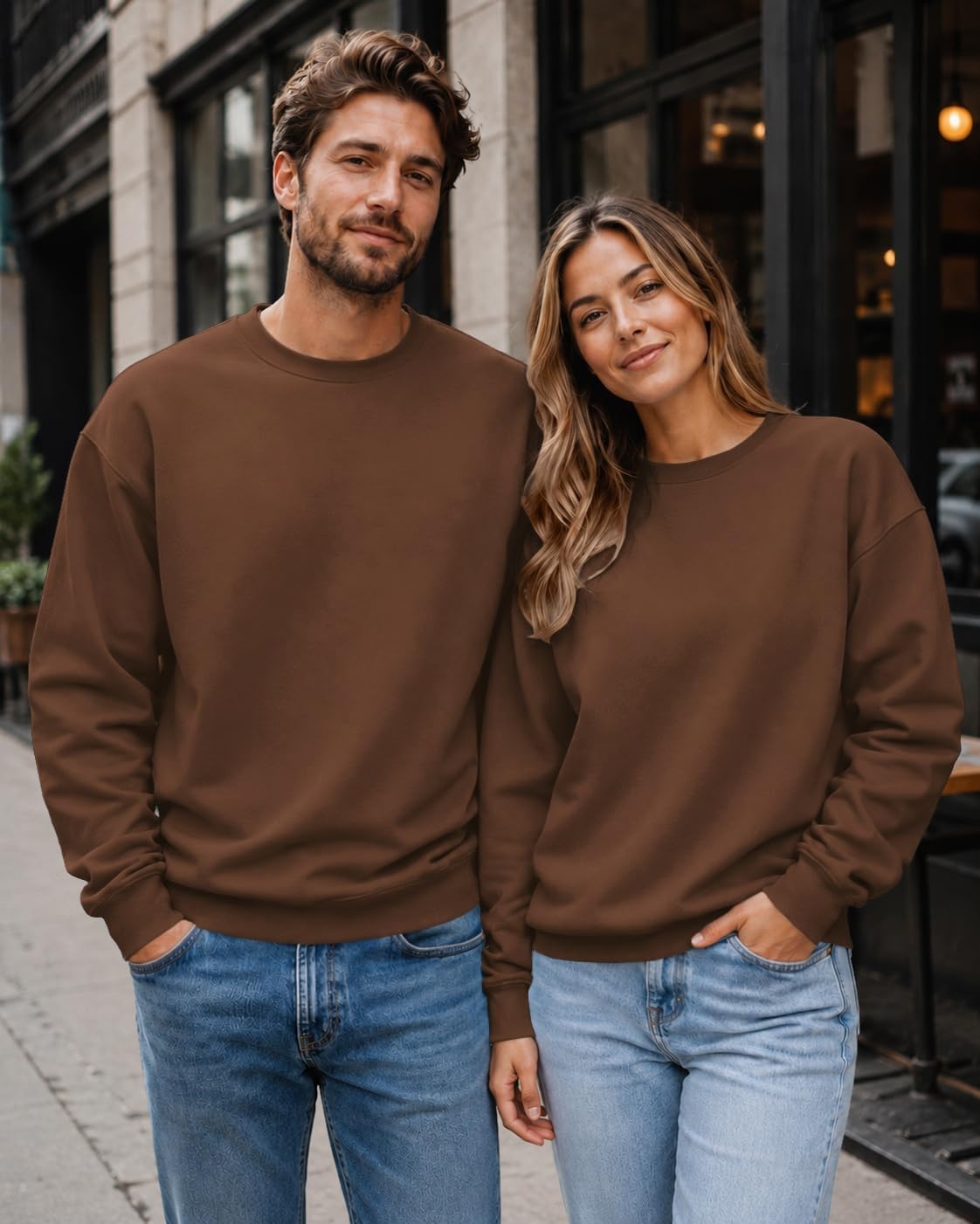 image:imageCOOFANDY Mens Crewneck Sweatshirts Fleece Pullover Thermal Casual ShirtBrown