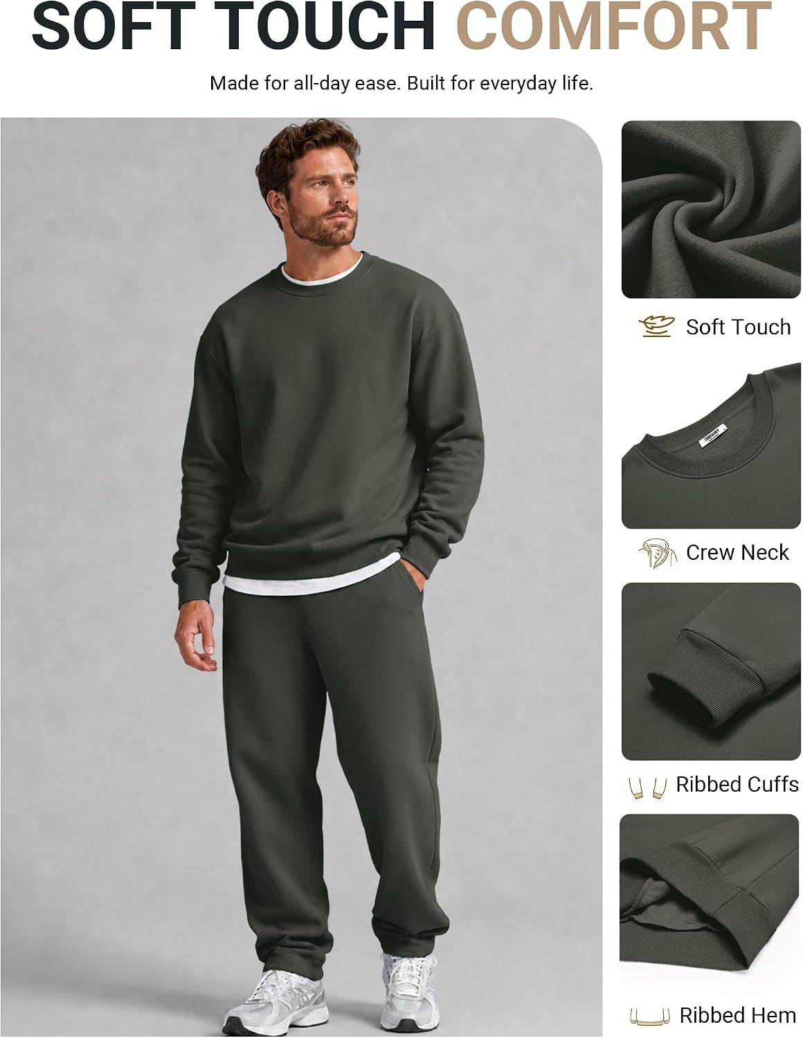 image:imageCOOFANDY Mens Crewneck Sweatshirts Fleece Pullover Thermal Casual ShirtDark Gray
