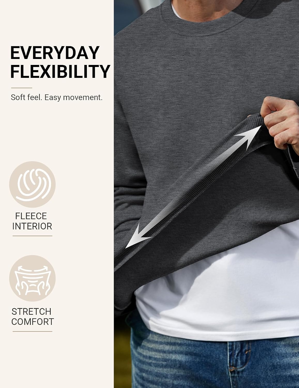 image:imageCOOFANDY Mens Crewneck Sweatshirts Fleece Pullover Thermal Casual ShirtDark Gray