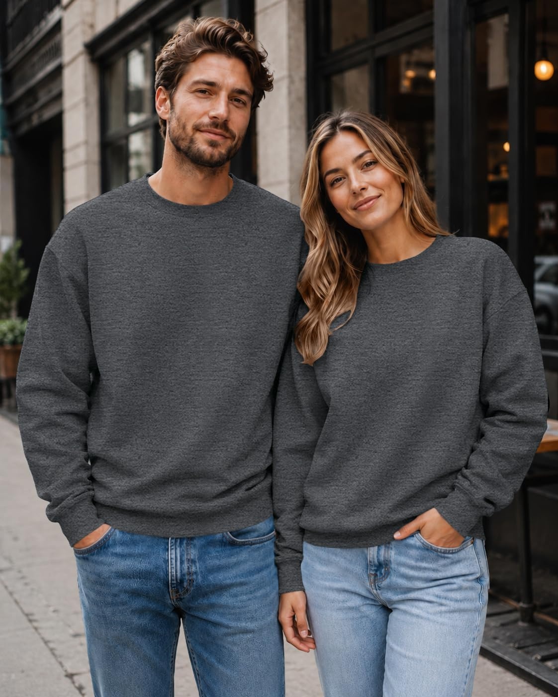 image:imageCOOFANDY Mens Crewneck Sweatshirts Fleece Pullover Thermal Casual ShirtDark Gray