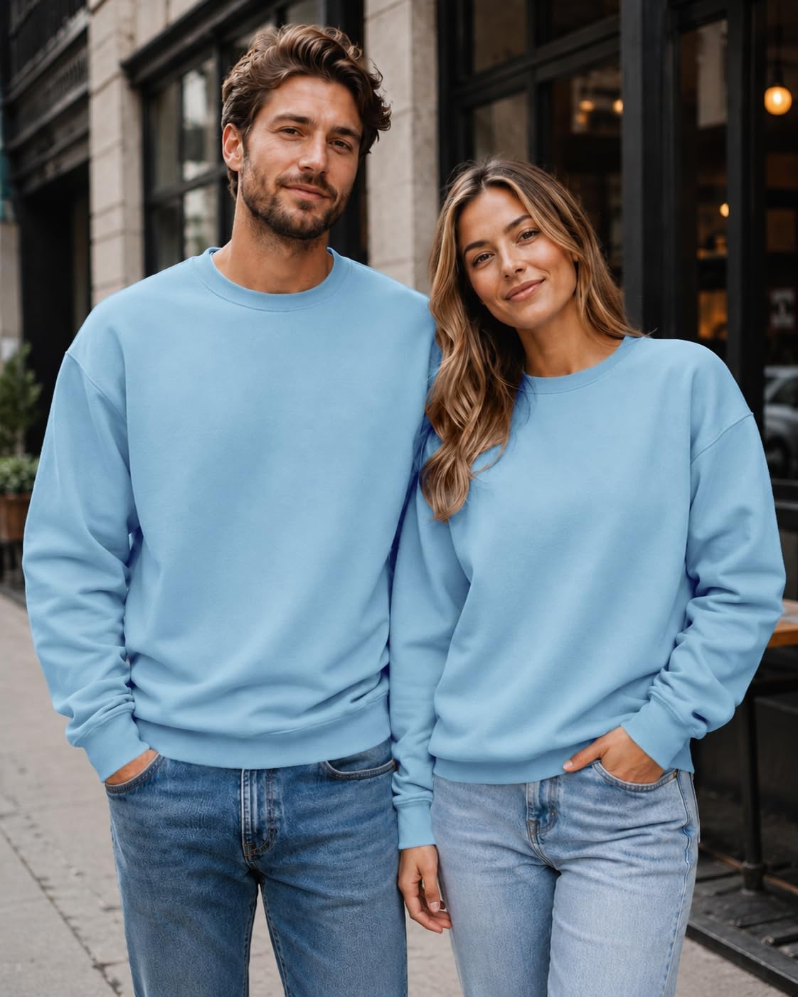 image:imageCOOFANDY Mens Crewneck Sweatshirts Fleece Pullover Thermal Casual ShirtLight Blue