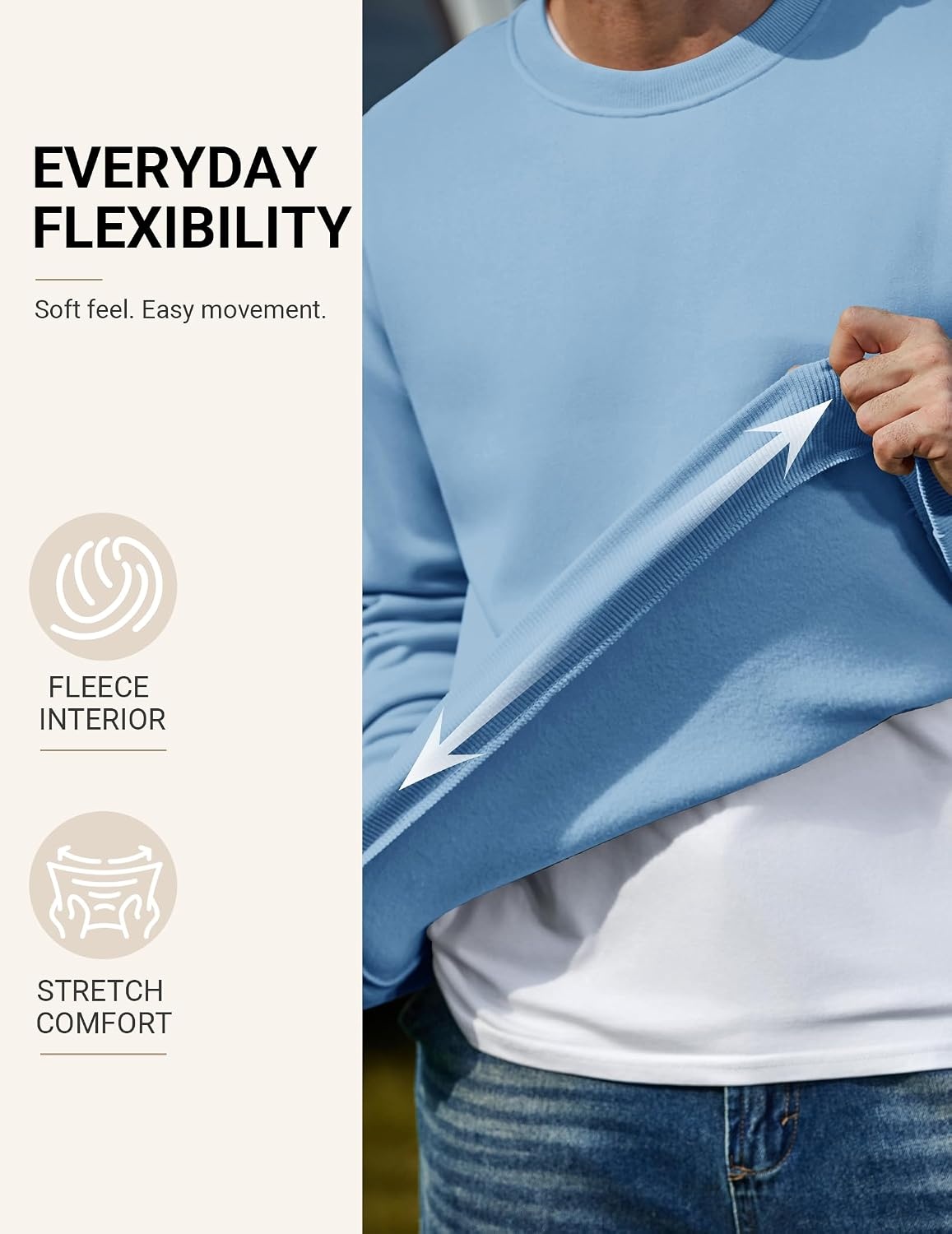 image:imageCOOFANDY Mens Crewneck Sweatshirts Fleece Pullover Thermal Casual ShirtLight Blue