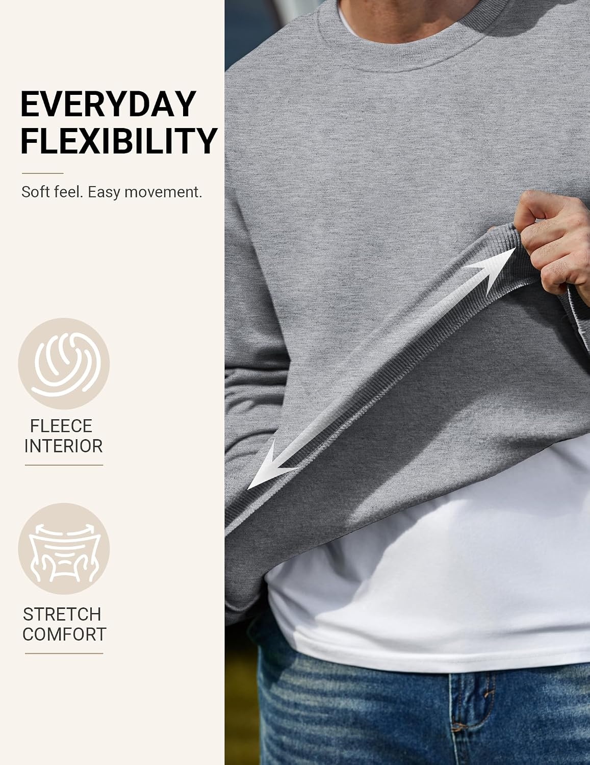 image:imageCOOFANDY Mens Crewneck Sweatshirts Fleece Pullover Thermal Casual ShirtLight Gray