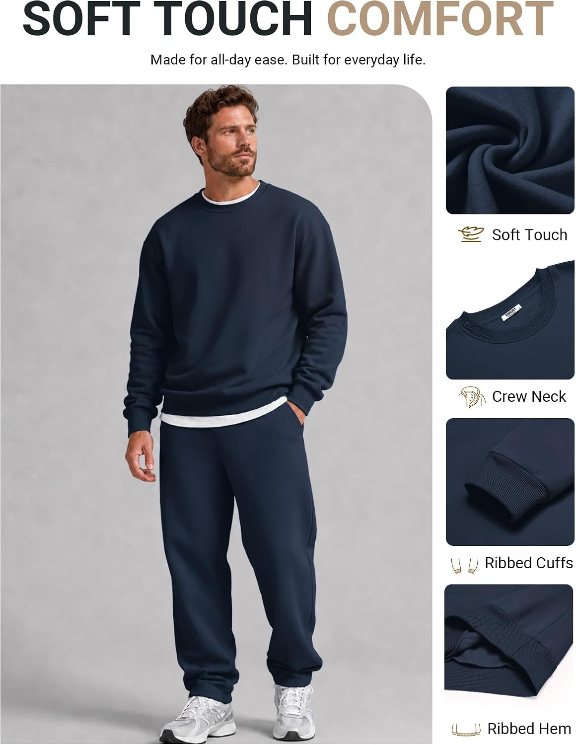 image:imageCOOFANDY Mens Crewneck Sweatshirts Fleece Pullover Thermal Casual ShirtNavy Blue