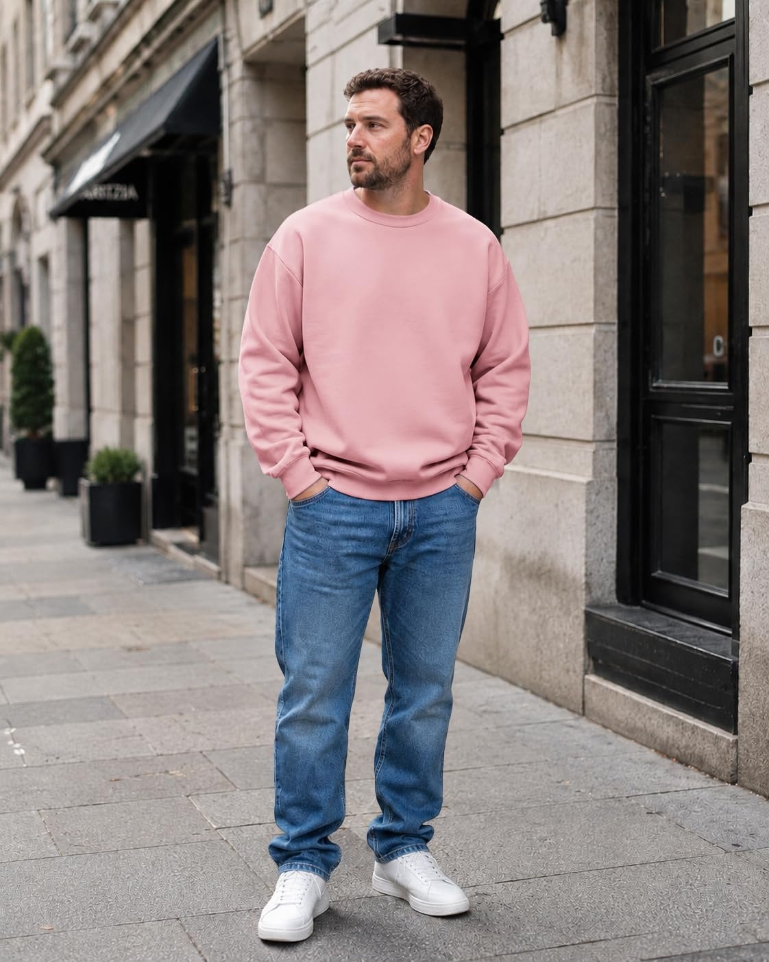 image:imageCOOFANDY Mens Crewneck Sweatshirts Fleece Pullover Thermal Casual ShirtPink