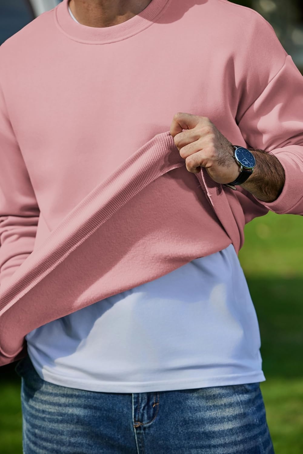 image:imageCOOFANDY Mens Crewneck Sweatshirts Fleece Pullover Thermal Casual ShirtPink
