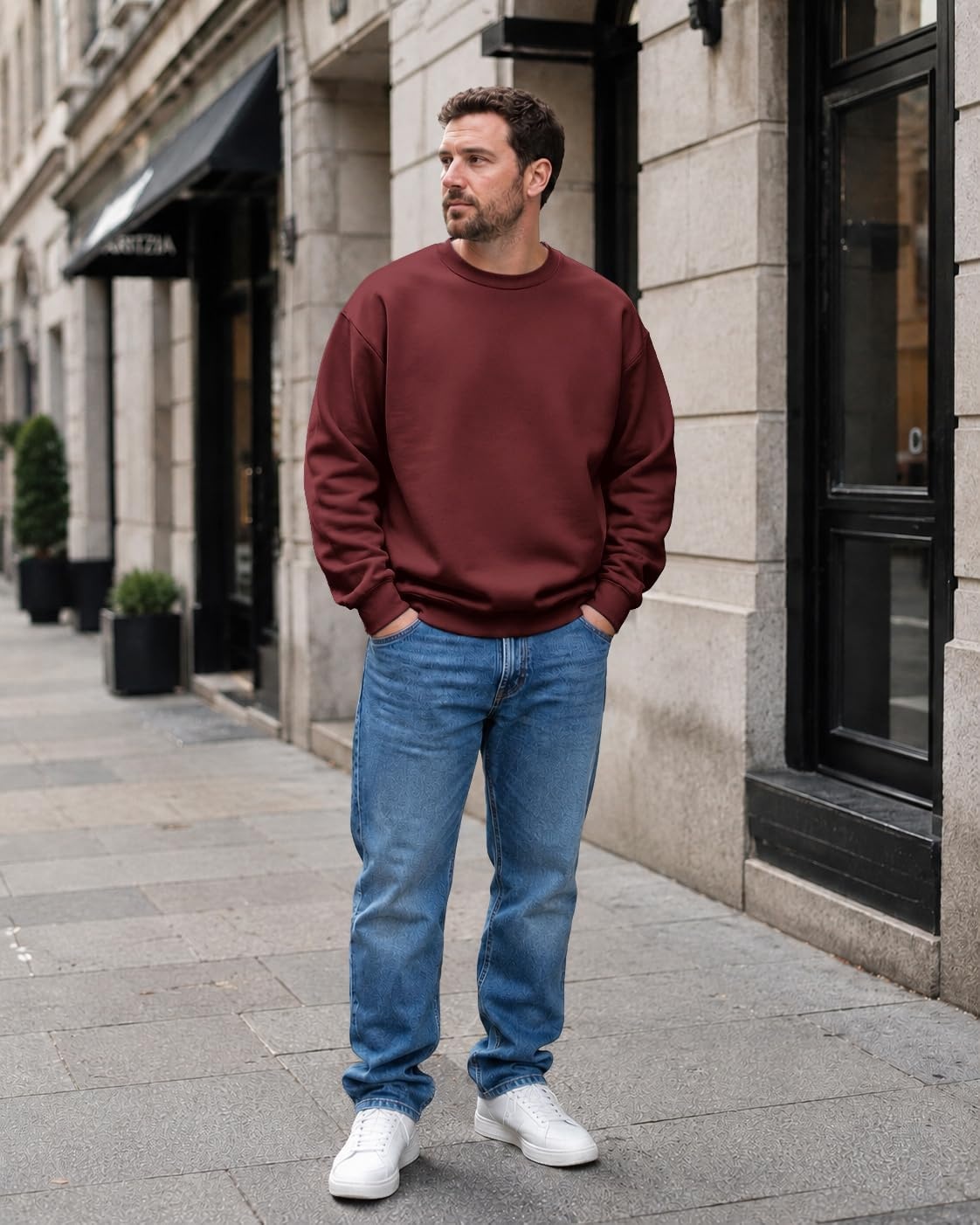 image:imageCOOFANDY Mens Crewneck Sweatshirts Fleece Pullover Thermal Casual ShirtRed
