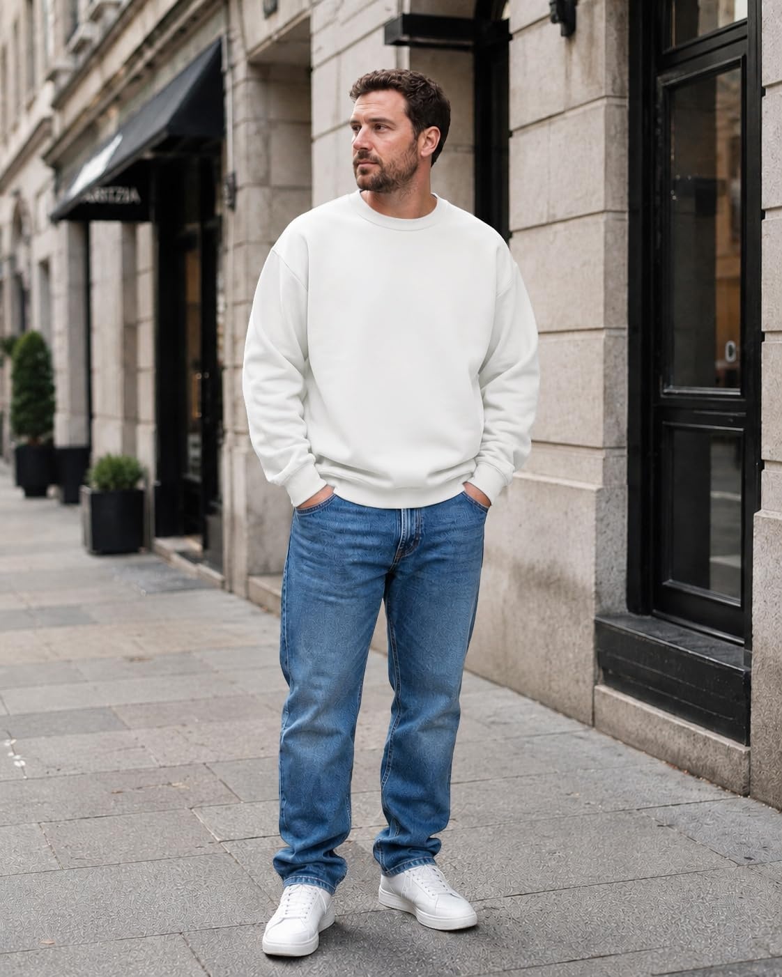 image:imageCOOFANDY Mens Crewneck Sweatshirts Fleece Pullover Thermal Casual ShirtWhite