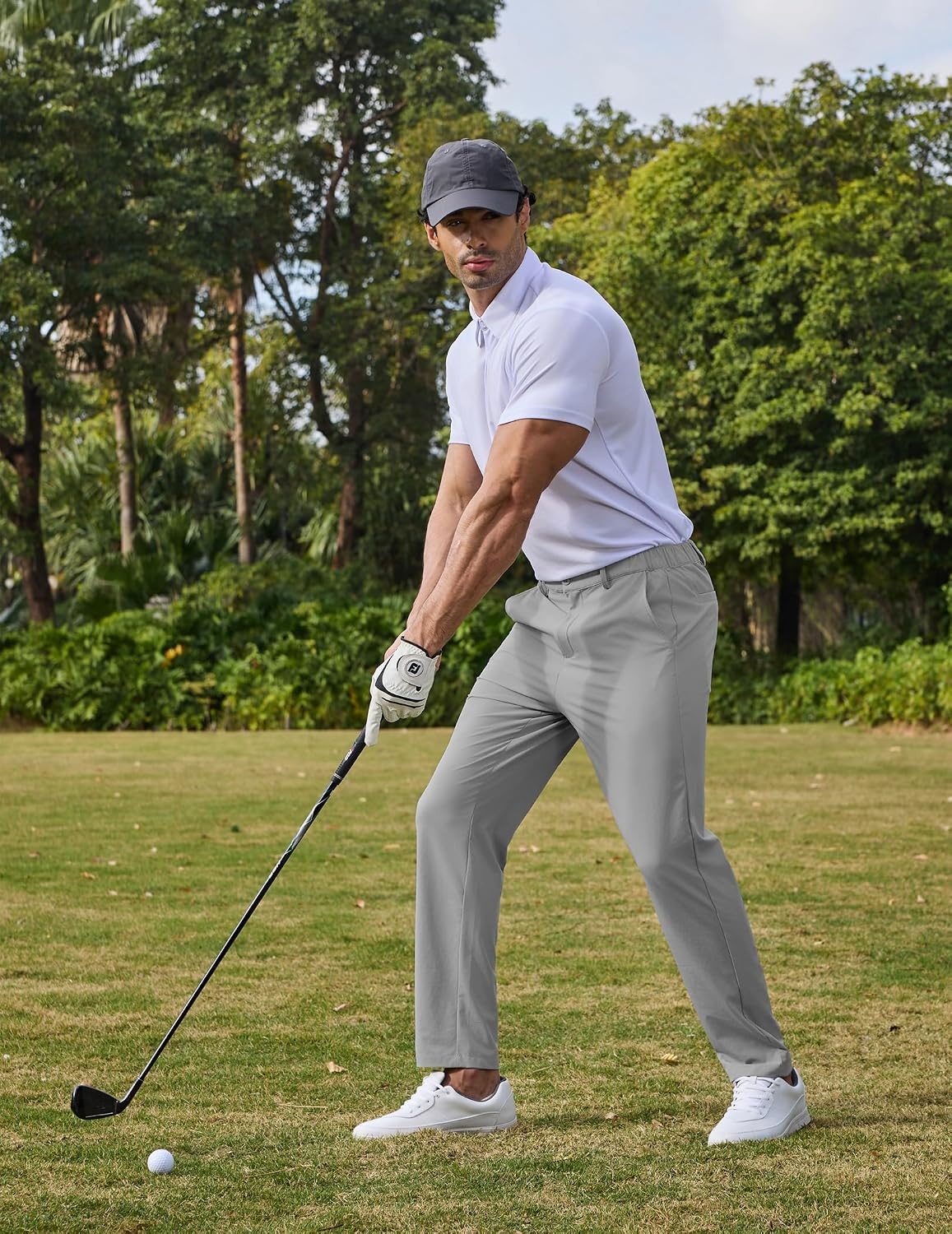 image:imageCOOFANDY Mens Golf Pants 303234 Stretch Work Dress Pant with 4 PocketsLight Gray