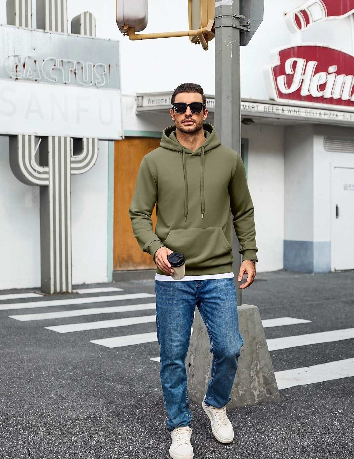 image:imageCOOFANDY Mens Hoodie Pullover Hooded Sweatshirt Casual Long Sleeve FashionArmy Green