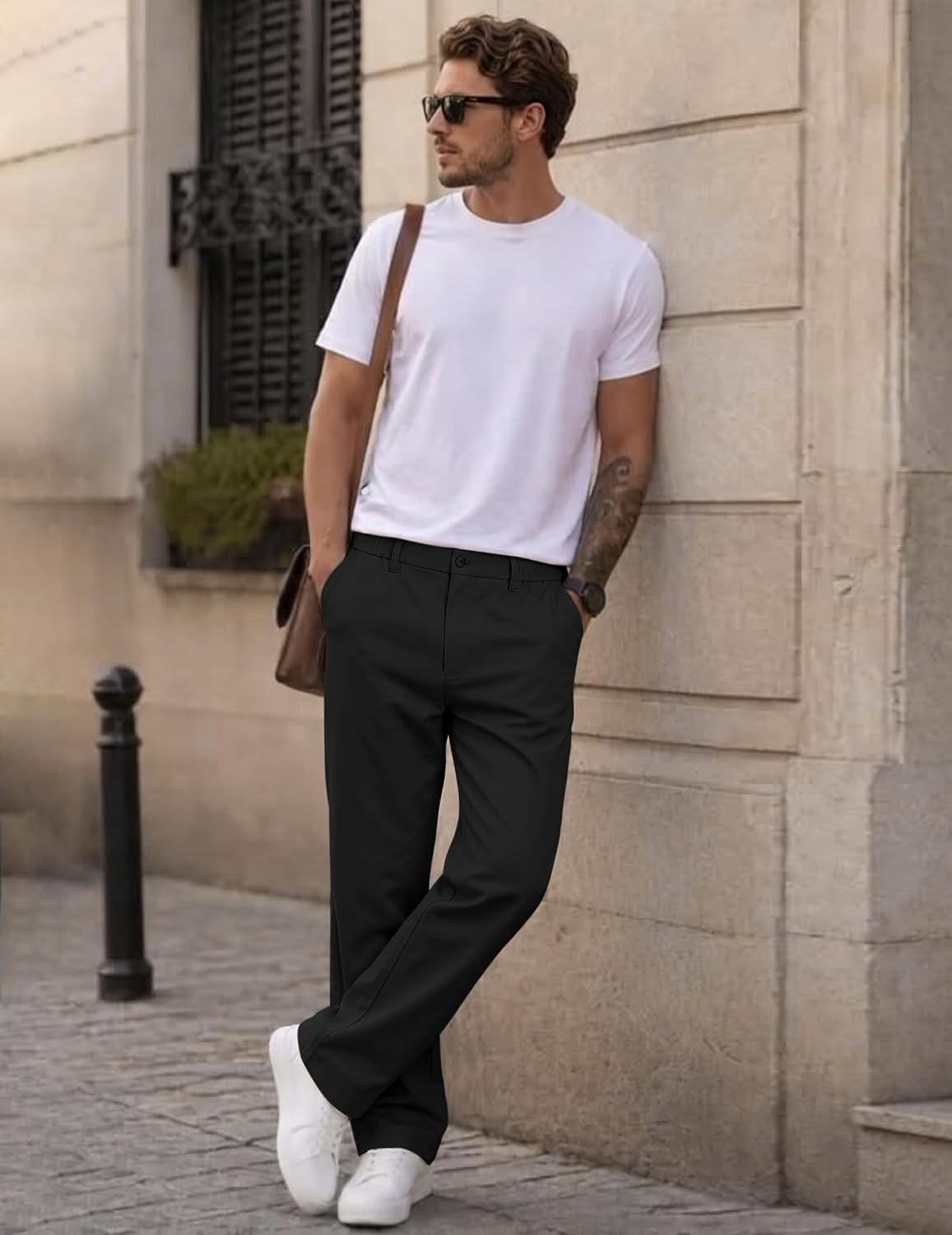 image:imageCOOFANDY Mens Khaki Pants Relaxed Fit Stretch Chinos Straight Dress SlacksBlack