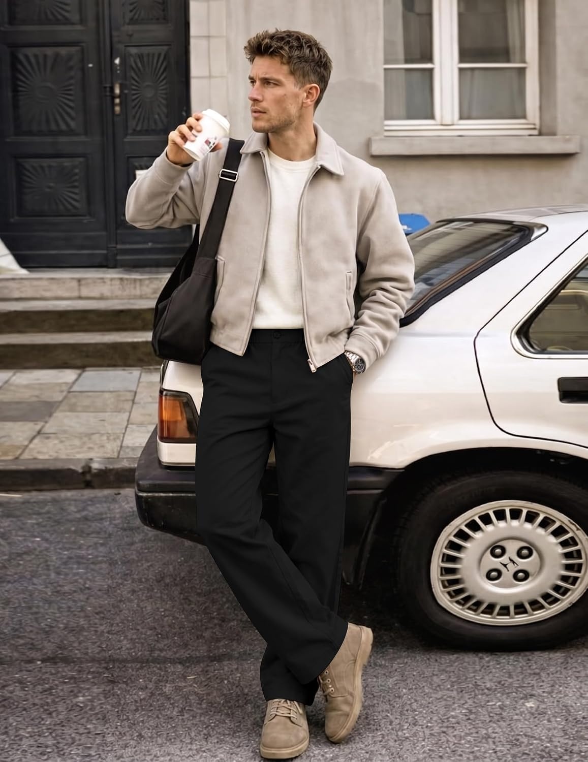 image:imageCOOFANDY Mens Khaki Pants Relaxed Fit Stretch Chinos Straight Dress SlacksBlack