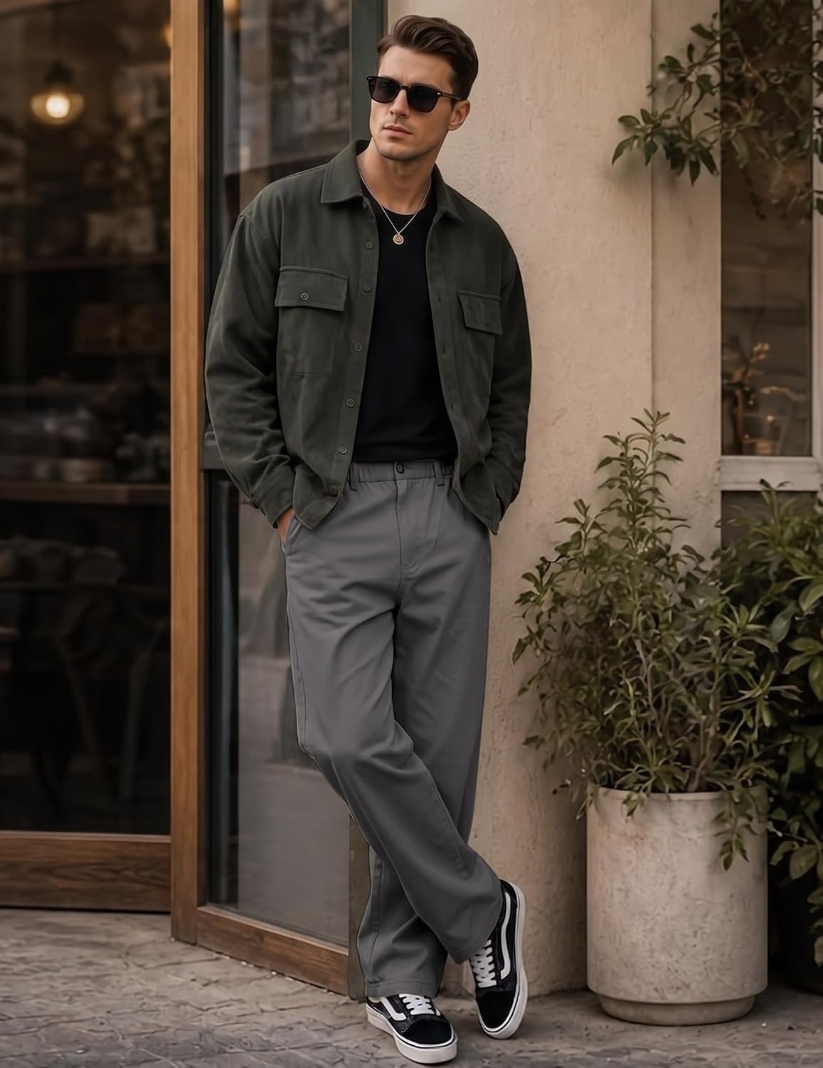 image:imageCOOFANDY Mens Khaki Pants Relaxed Fit Stretch Chinos Straight Dress SlacksDark Grey