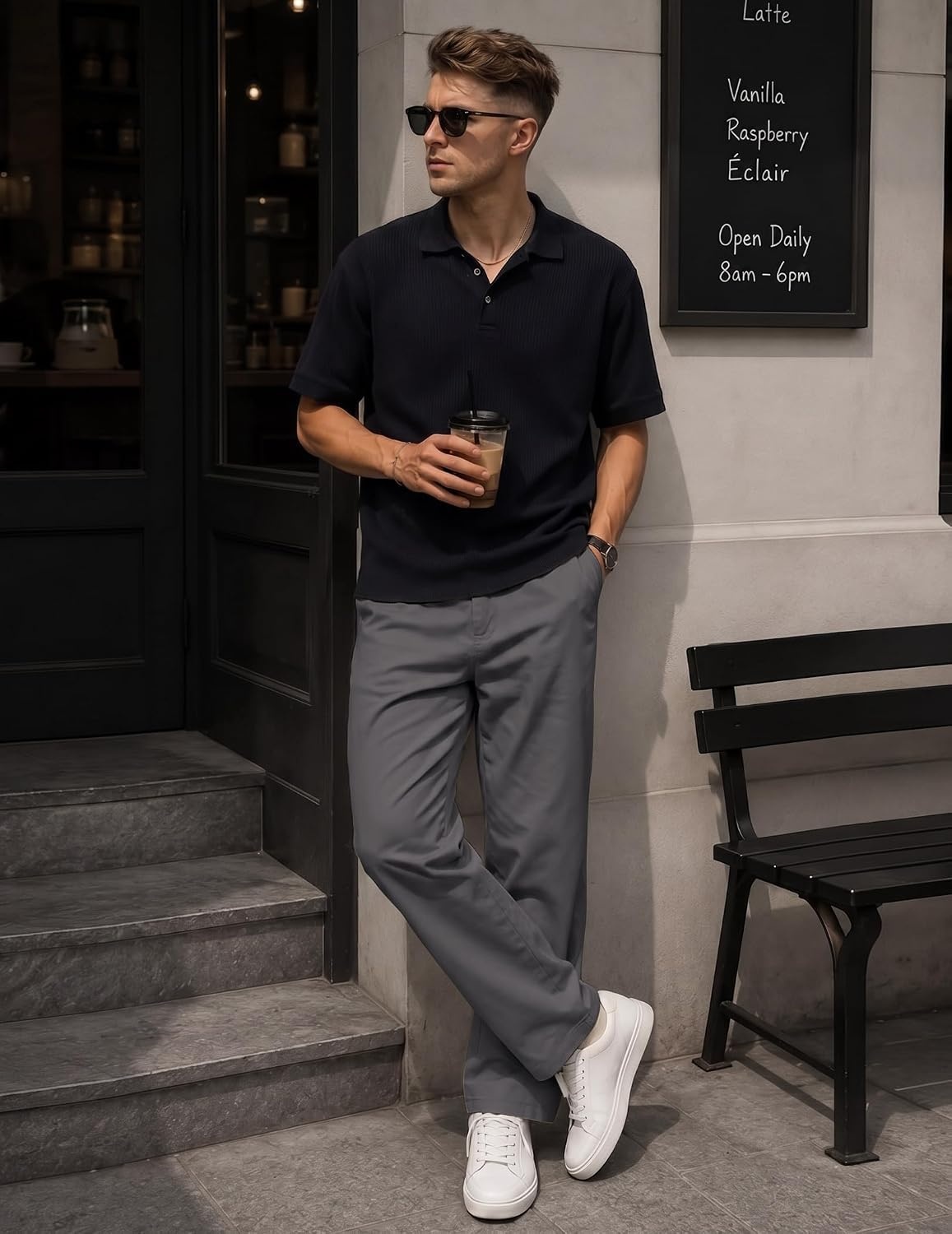 image:imageCOOFANDY Mens Khaki Pants Relaxed Fit Stretch Chinos Straight Dress SlacksDark Grey