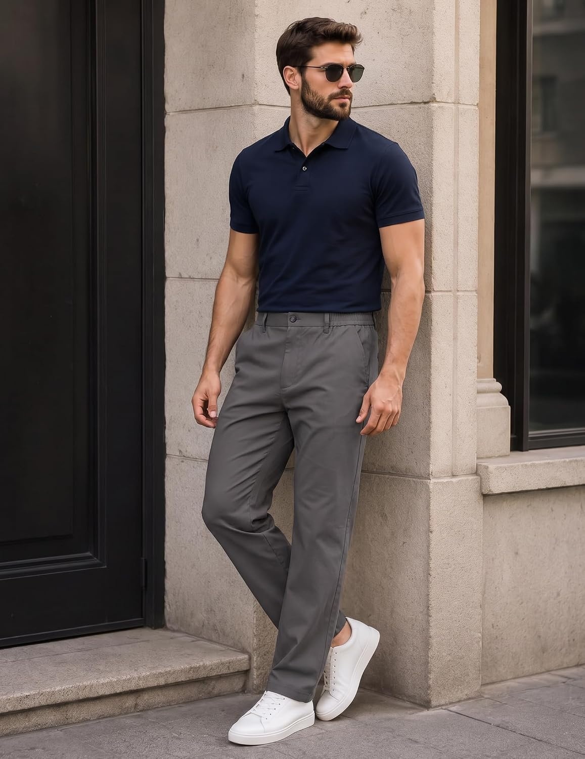 image:imageCOOFANDY Mens Khaki Pants Relaxed Fit Stretch Chinos Straight Dress SlacksDark Grey