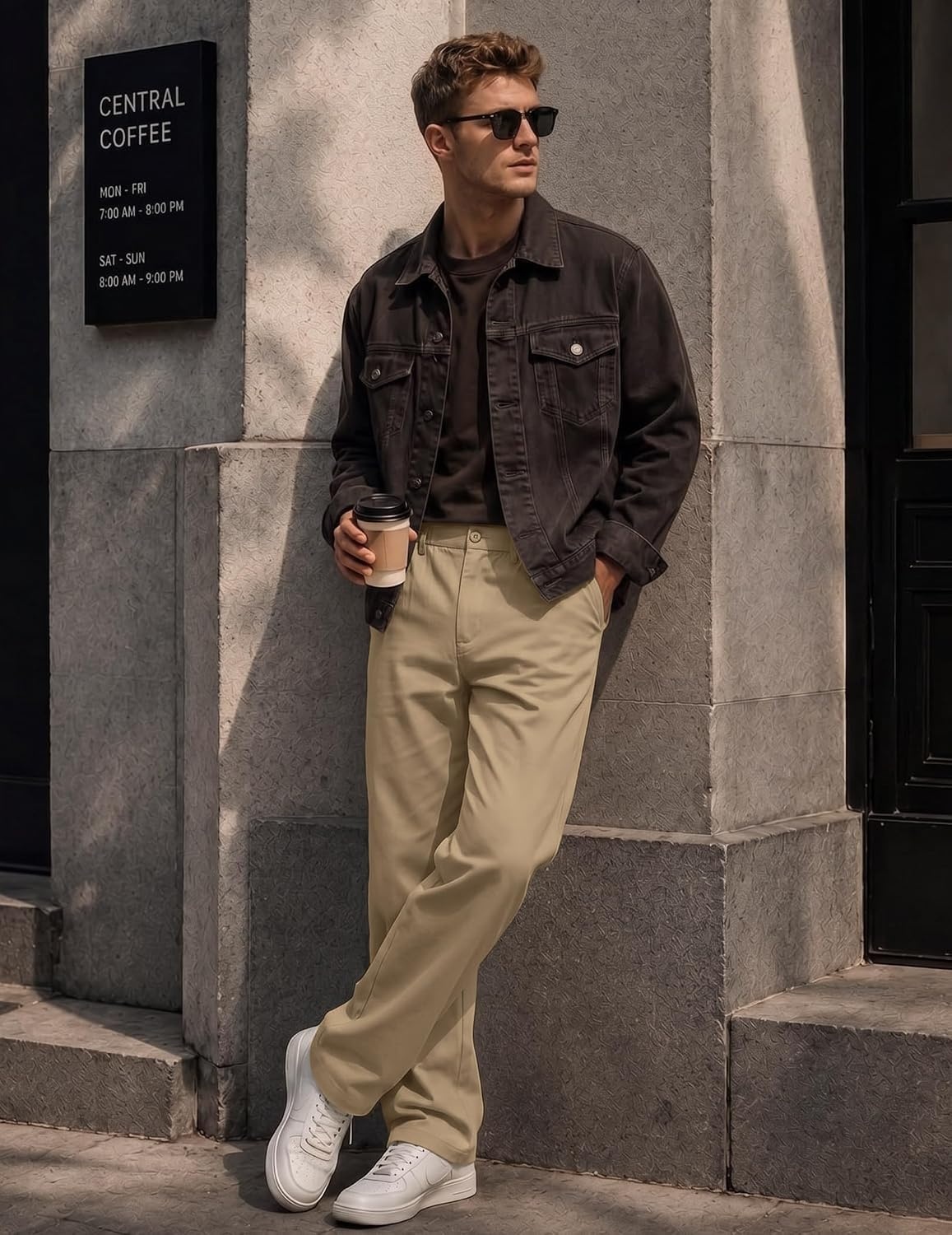 image:imageCOOFANDY Mens Khaki Pants Relaxed Fit Stretch Chinos Straight Dress SlacksKhaki