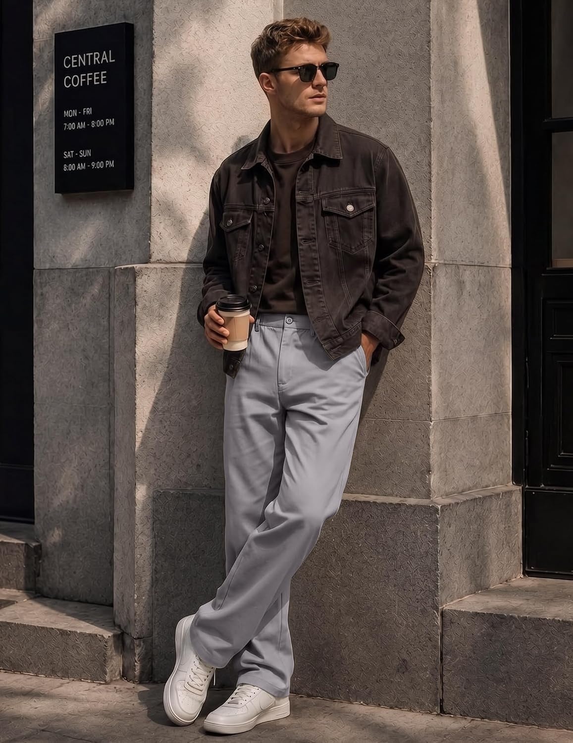 image:imageCOOFANDY Mens Khaki Pants Relaxed Fit Stretch Chinos Straight Dress SlacksLight Grey
