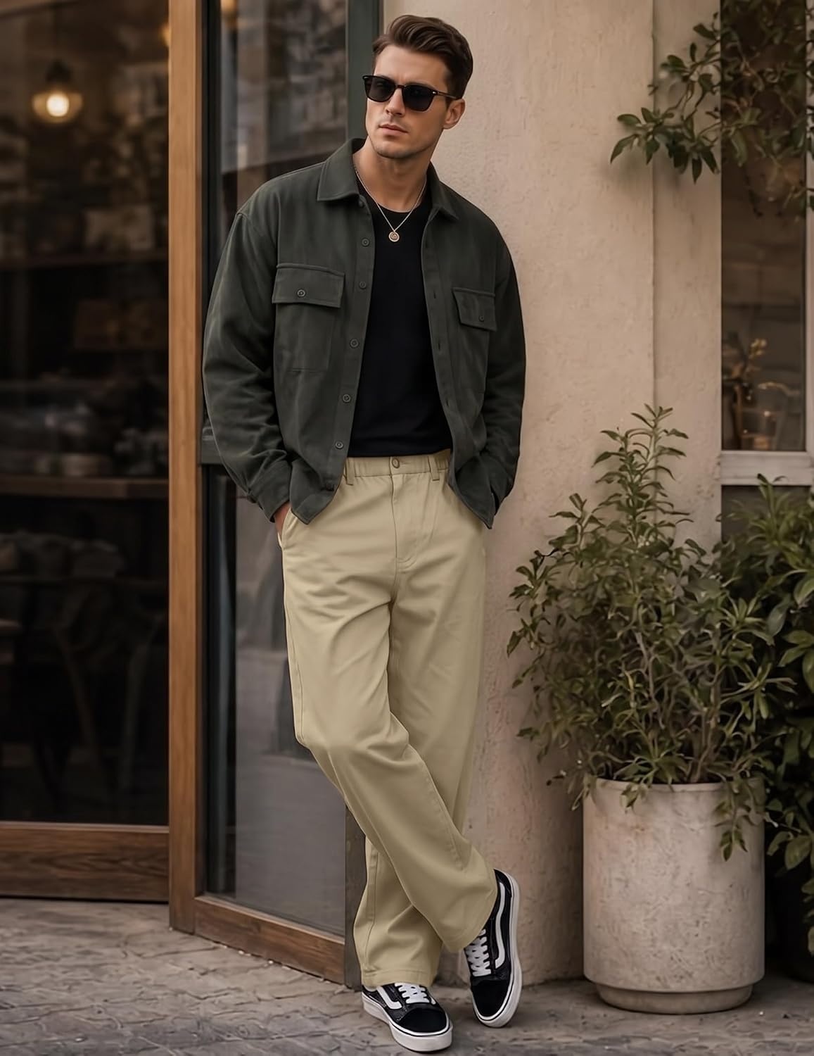 image:imageCOOFANDY Mens Khaki Pants Relaxed Fit Stretch Chinos Straight Dress SlacksLight Khaki