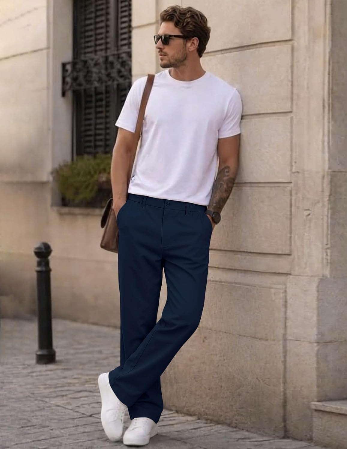 image:imageCOOFANDY Mens Khaki Pants Relaxed Fit Stretch Chinos Straight Dress SlacksNavy Blue
