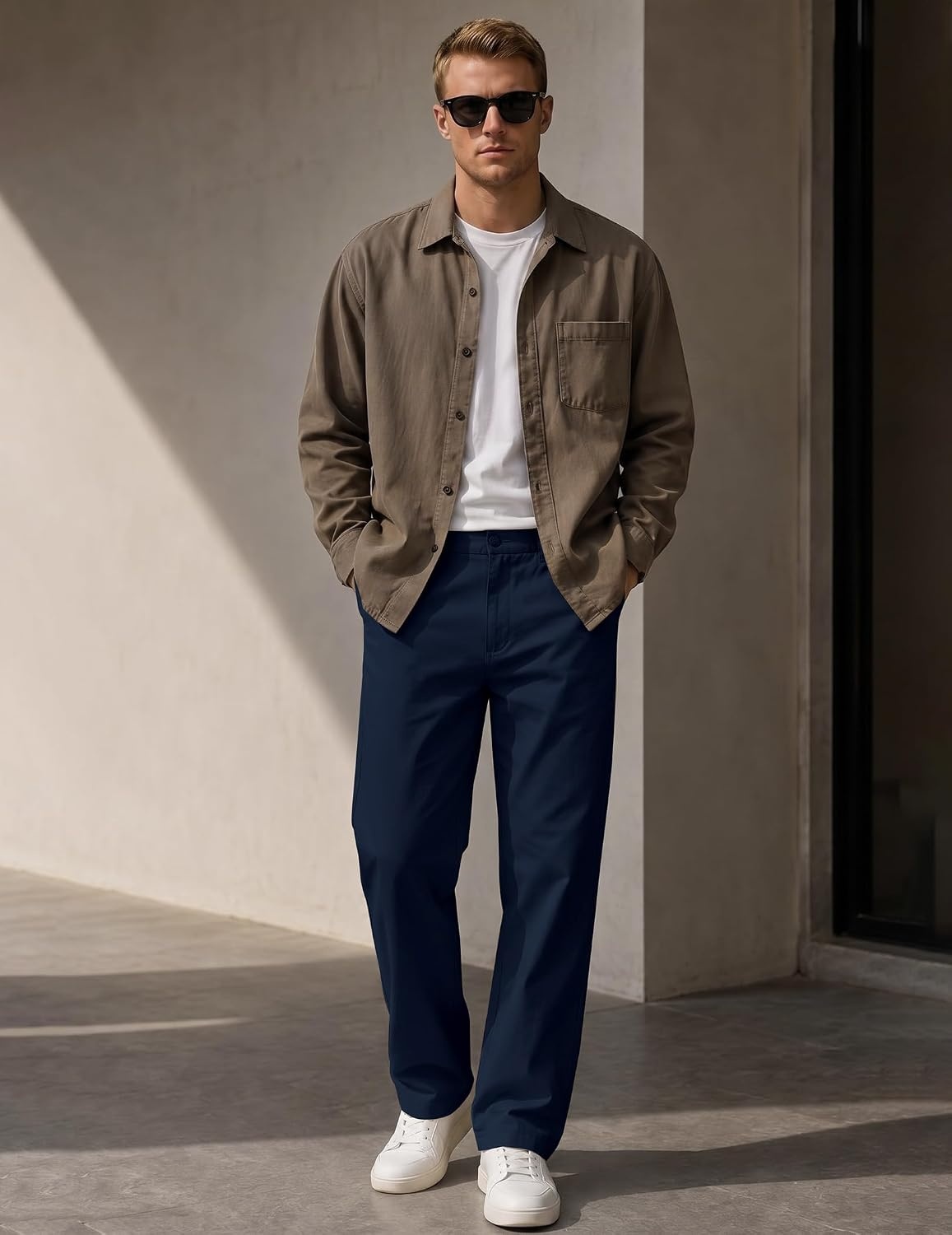 image:imageCOOFANDY Mens Khaki Pants Relaxed Fit Stretch Chinos Straight Dress SlacksNavy Blue