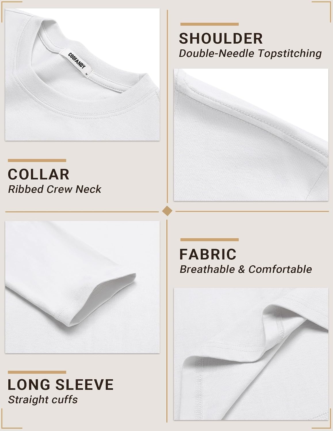 image:imageCOOFANDY Mens Long Sleeve Shirts Crew Neck Cotton TShirt Casual ShirtsBwhite
