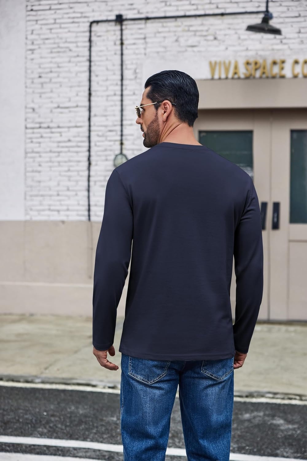 image:imageCOOFANDY Mens Long Sleeve Shirts Crew Neck Cotton TShirt Casual ShirtsNavy