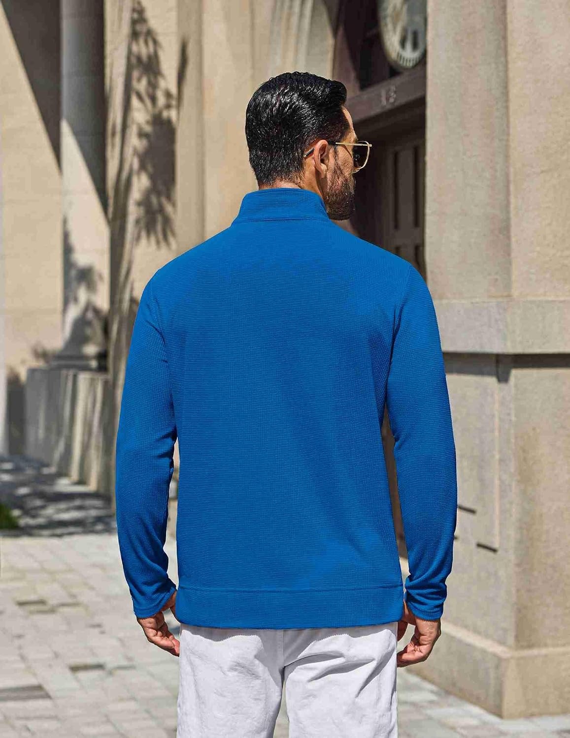 image:imageCOOFANDY Mens Quarter Zip Pullover Lightweight Waffle Mock Neck SweatshirtsBlue