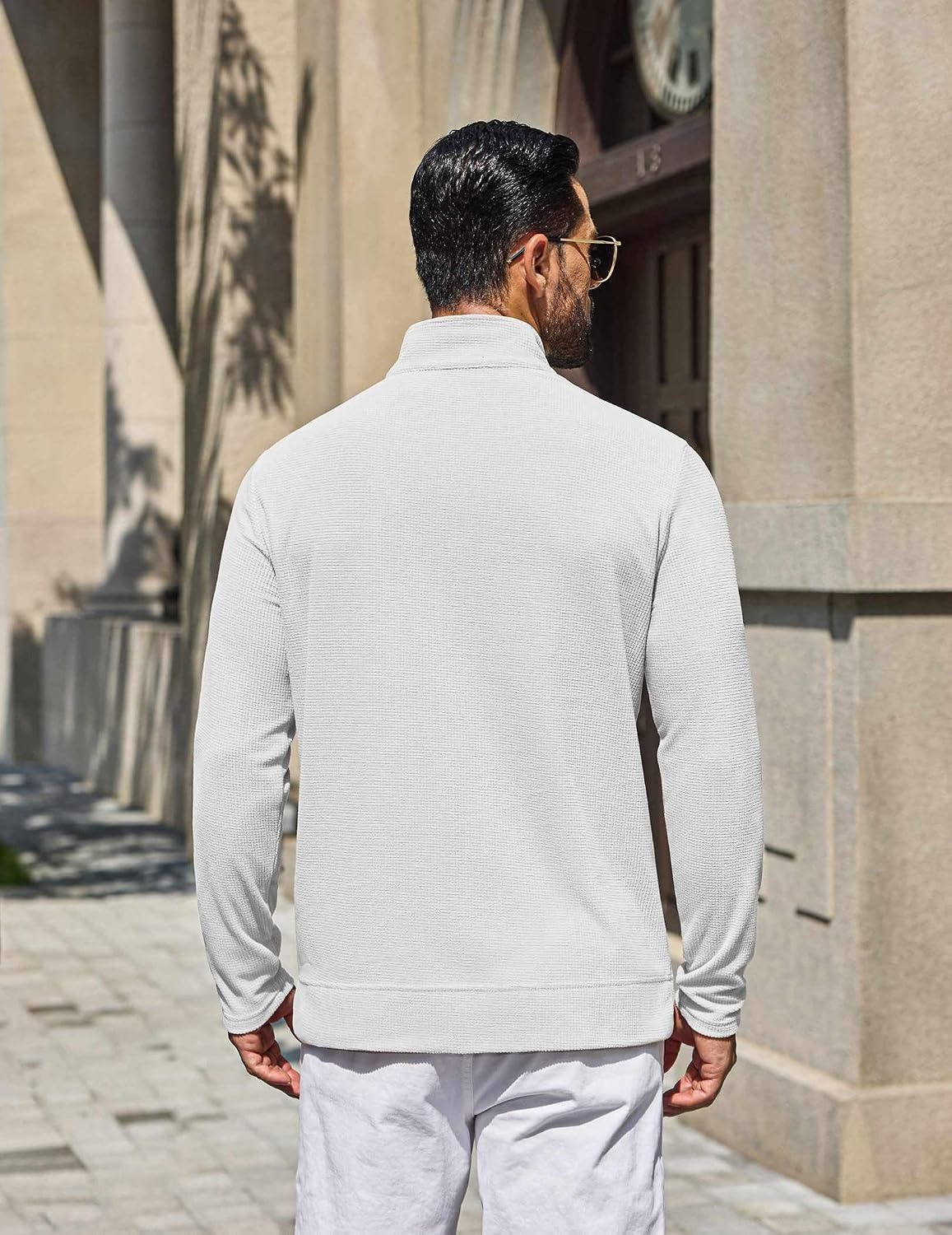 image:imageCOOFANDY Mens Quarter Zip Pullover Lightweight Waffle Mock Neck SweatshirtsWhite