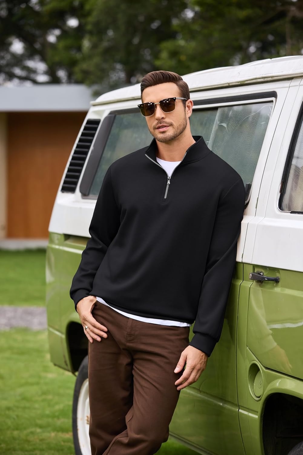 image:imageCOOFANDY Mens Quarter Zip Pullover Mock Neck Sweaters Men Golf SweatshirtAblack