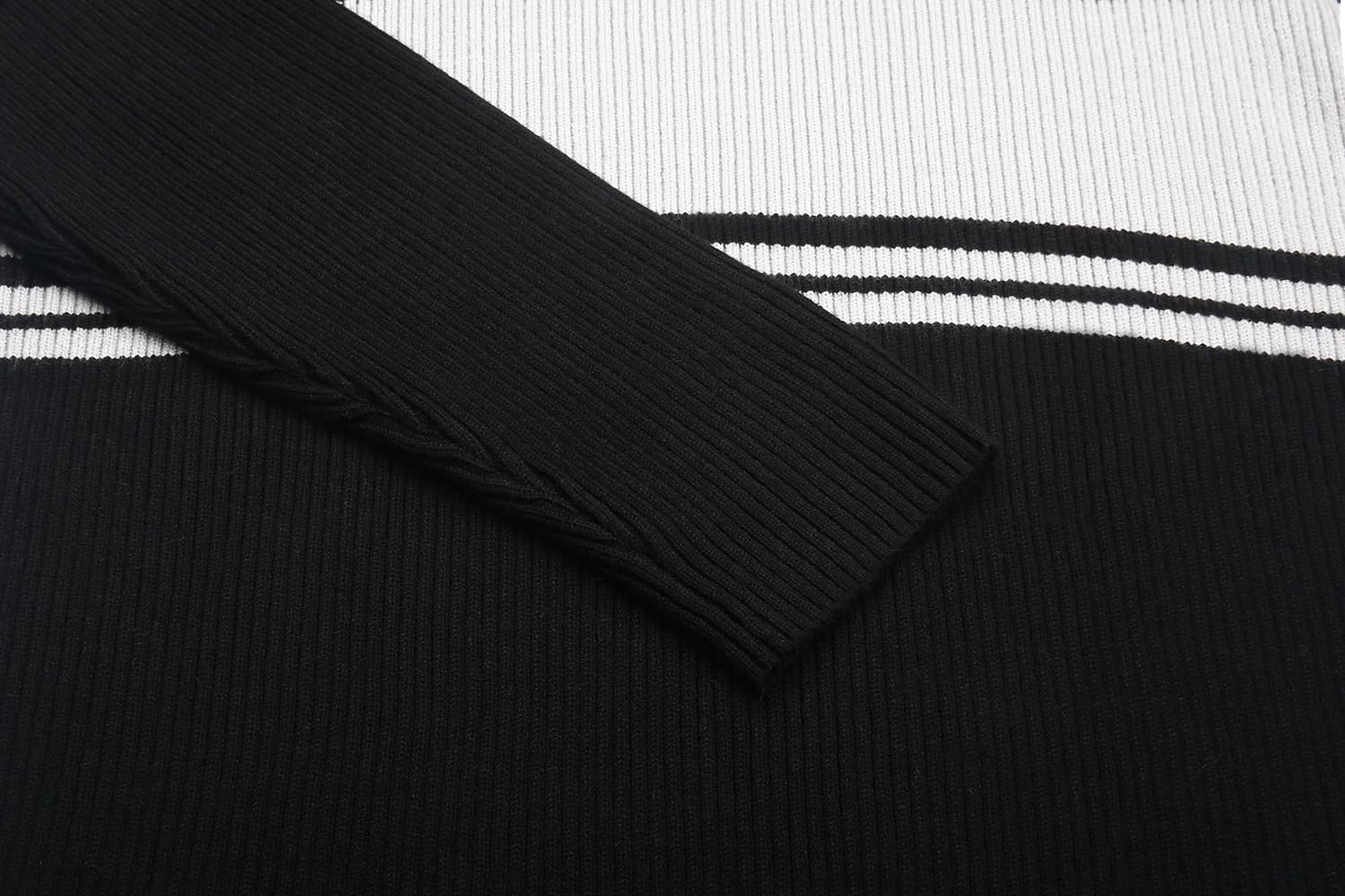 image:imageCOOFANDY Mens Ribbed Slim Fit Knitted Pullover Casual Turtleneck SweaterBlack White Red Striped