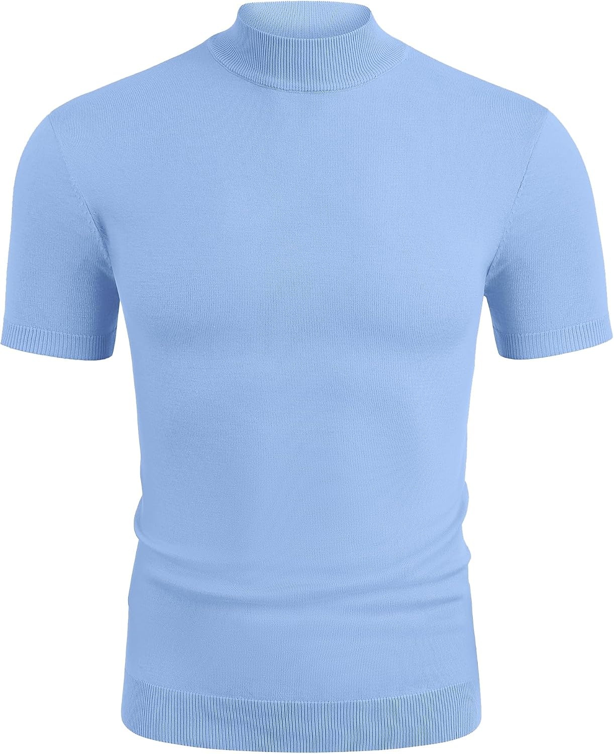 image:imageCOOFANDY Mens Short Sleeve Mock Turtleneck SweaterLight Blue