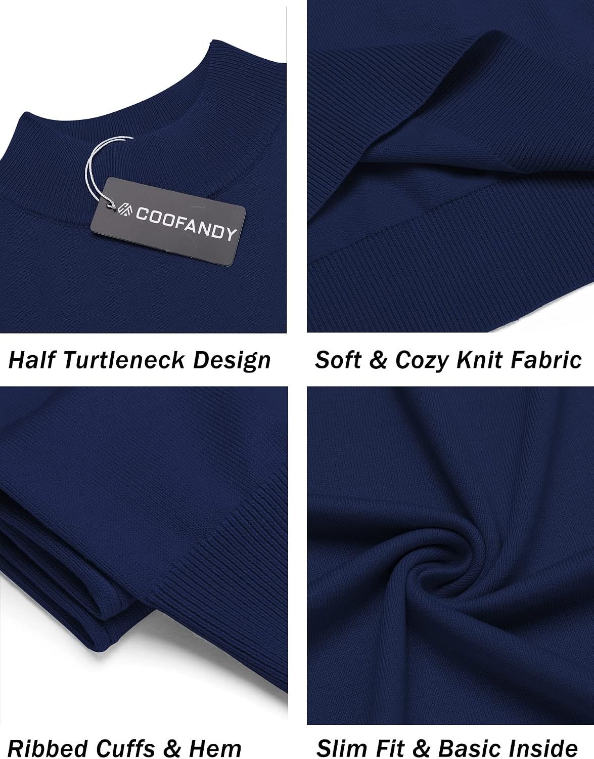 image:imageCOOFANDY Mens Short Sleeve Mock Turtleneck SweaterNavy Blue